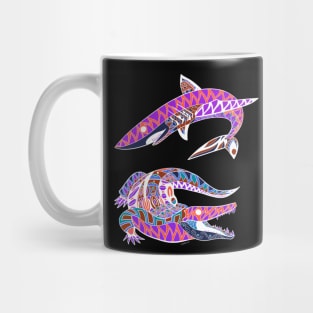 jaw and teeth in shark and crocodile gator ecopop art Mug